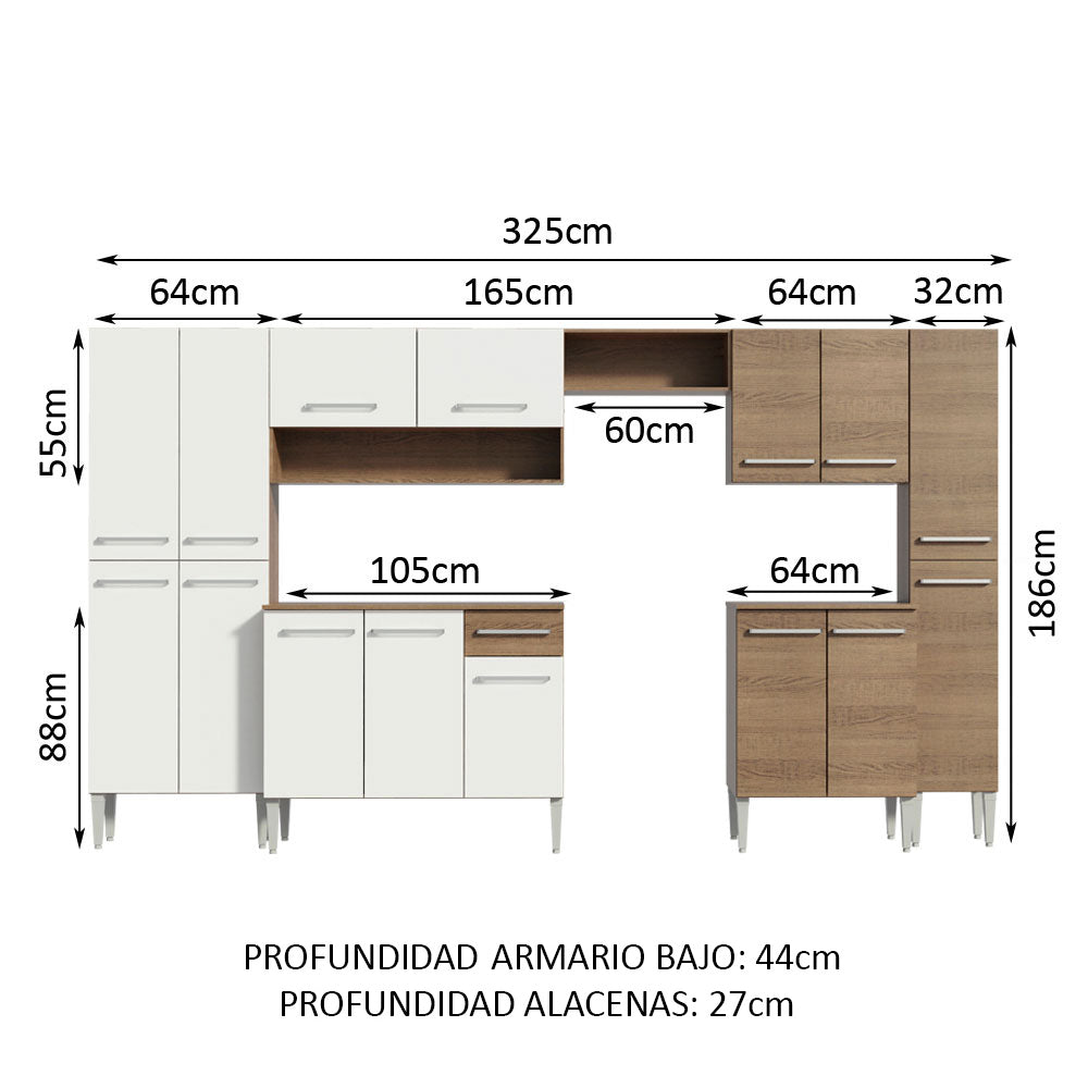 Cocina Integral 325cm Emilly Marrón/Blanco Joy Madesa 01