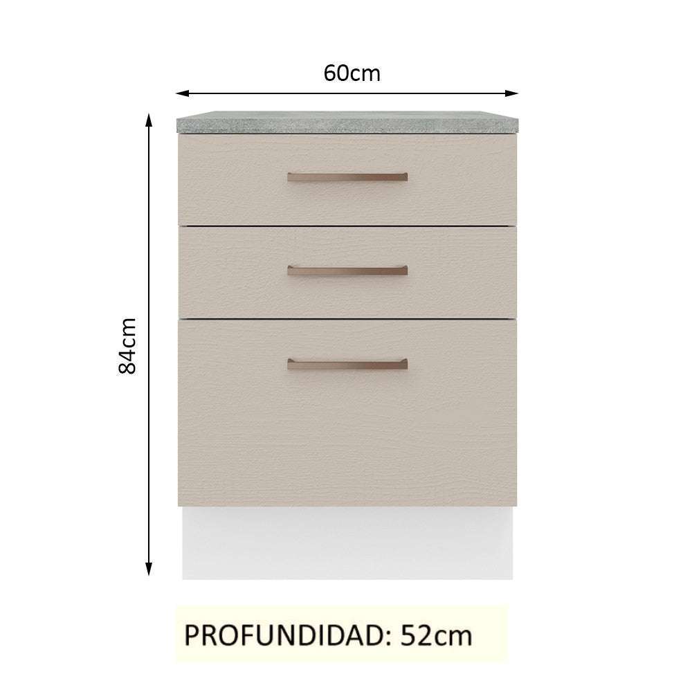 Mueble de Cocina 60 cm 3 Cajones Blanco/Crema Agata Madesa