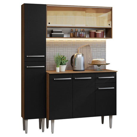 Cocina Compacta 137cm Sin Mesón De Acero Marrón/Negro Emilly Madesa 09