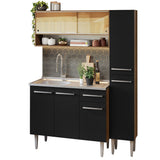 Cocina Compacta 137cm Con Mesón De Acero Marrón/Negro Emilly Madesa 10