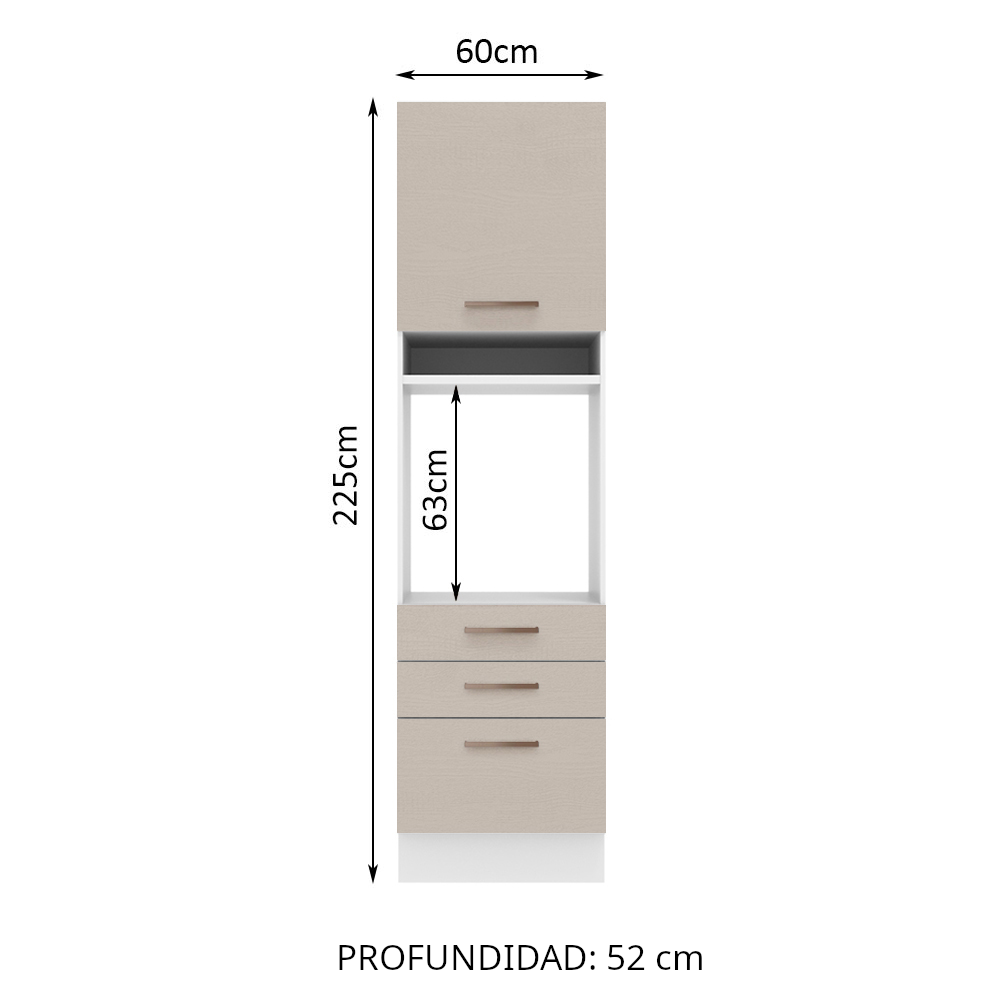 Mueble de Cocina para Horno 60 cm 1 Puerta y 3 Cajones Blanco/Crema Agata