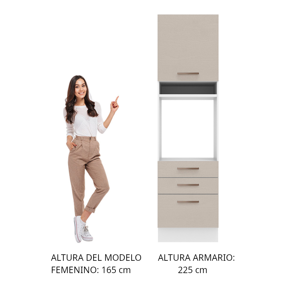 Mueble de Cocina para Horno 60 cm 1 Puerta y 3 Cajones Blanco/Crema Agata