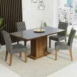 Juego de Comedor Mesa con Encimera de Vidrio 4 Sillas Marrón/Gris/Silver Marilia