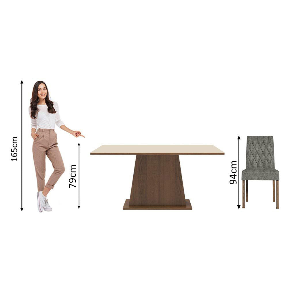 Juego de Comedor Mesa con Encimera de Madera 6 Sillas Marrón/Crema/Silver Britney