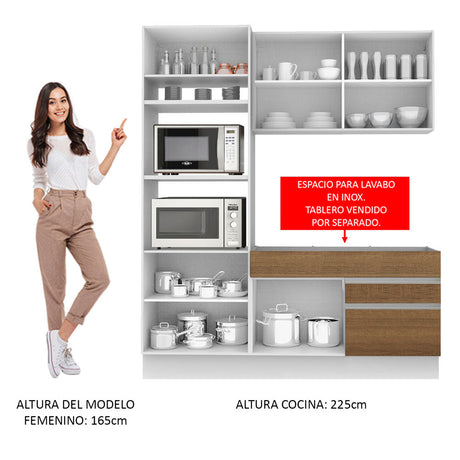 Cocina Integral 190cm Blanco/Marrón/Blanco Glamy Madesa 04