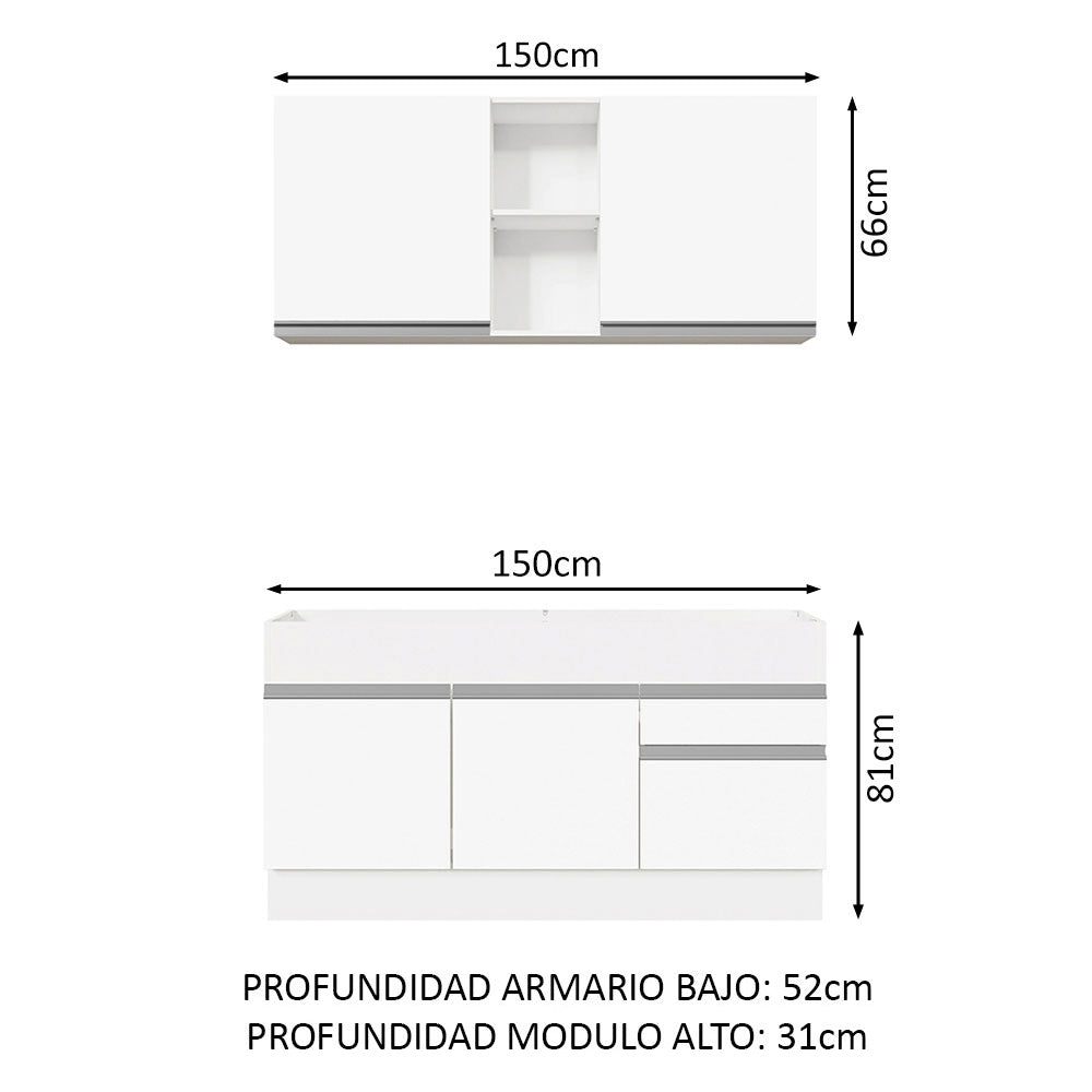 Cocina Compacta 150cm Blanco Glamy Madesa 02