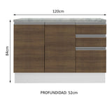 Mueble de Cocina Para Fregadero Madesa Glamy 120 cm 2 Puertas y 3 Cajones (Con Tablero) Blanco/Marrón