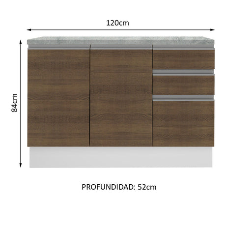 Mueble de Cocina Para Fregadero Madesa Glamy 120 cm 2 Puertas y 3 Cajones (Con Tablero) Blanco/Marrón