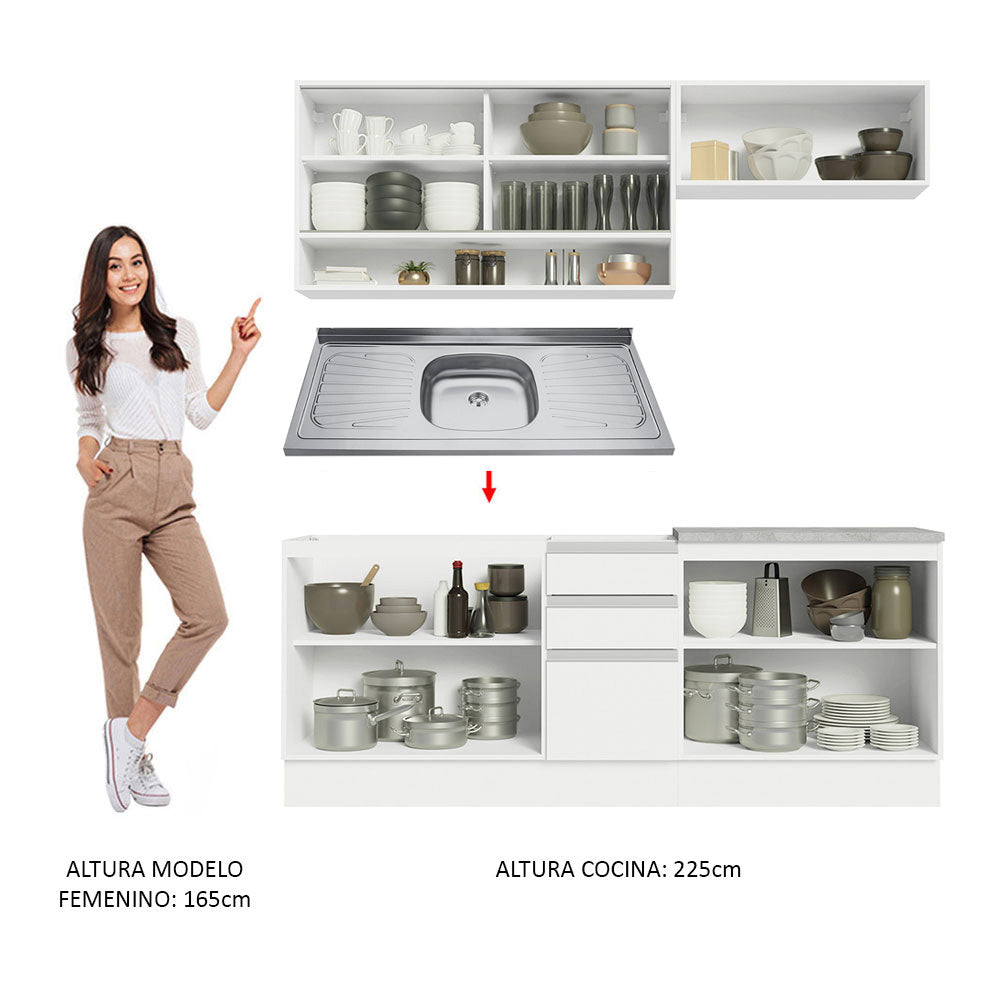 Cocina Integral con Lavadero 200cm Glamy 09 Blanco
